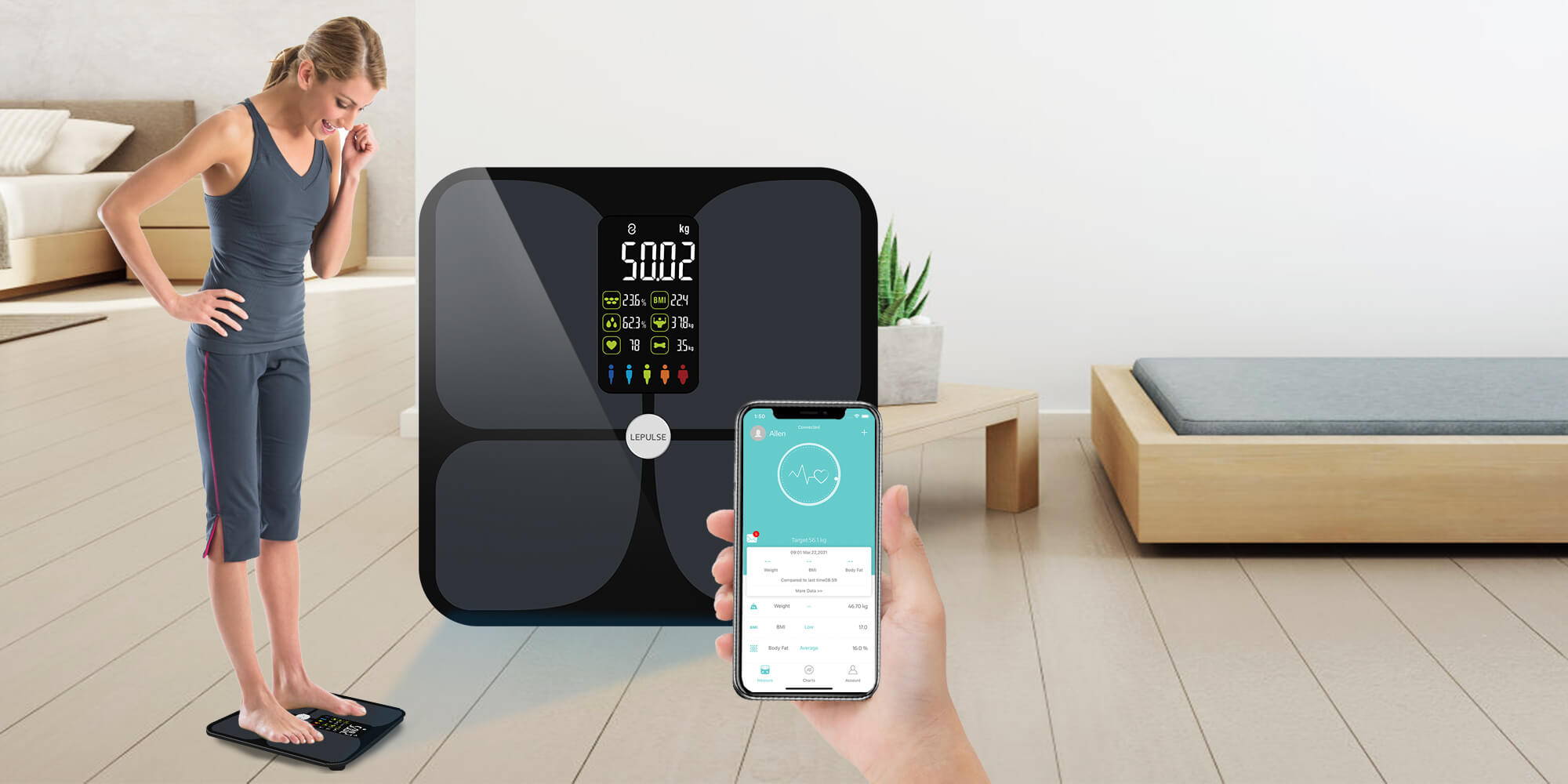 Wellue Smart Scale, 15 Body Composition Monitor, Bathroom BMI Scale